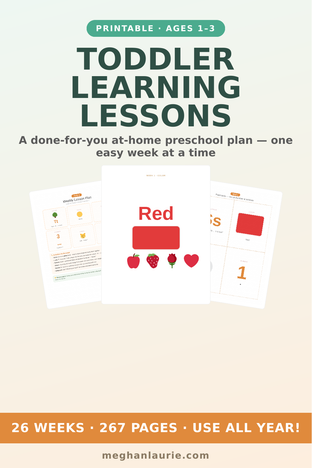 Toddler Learning Lessons printable at-home preschool curriculum bundle for ages 1-3