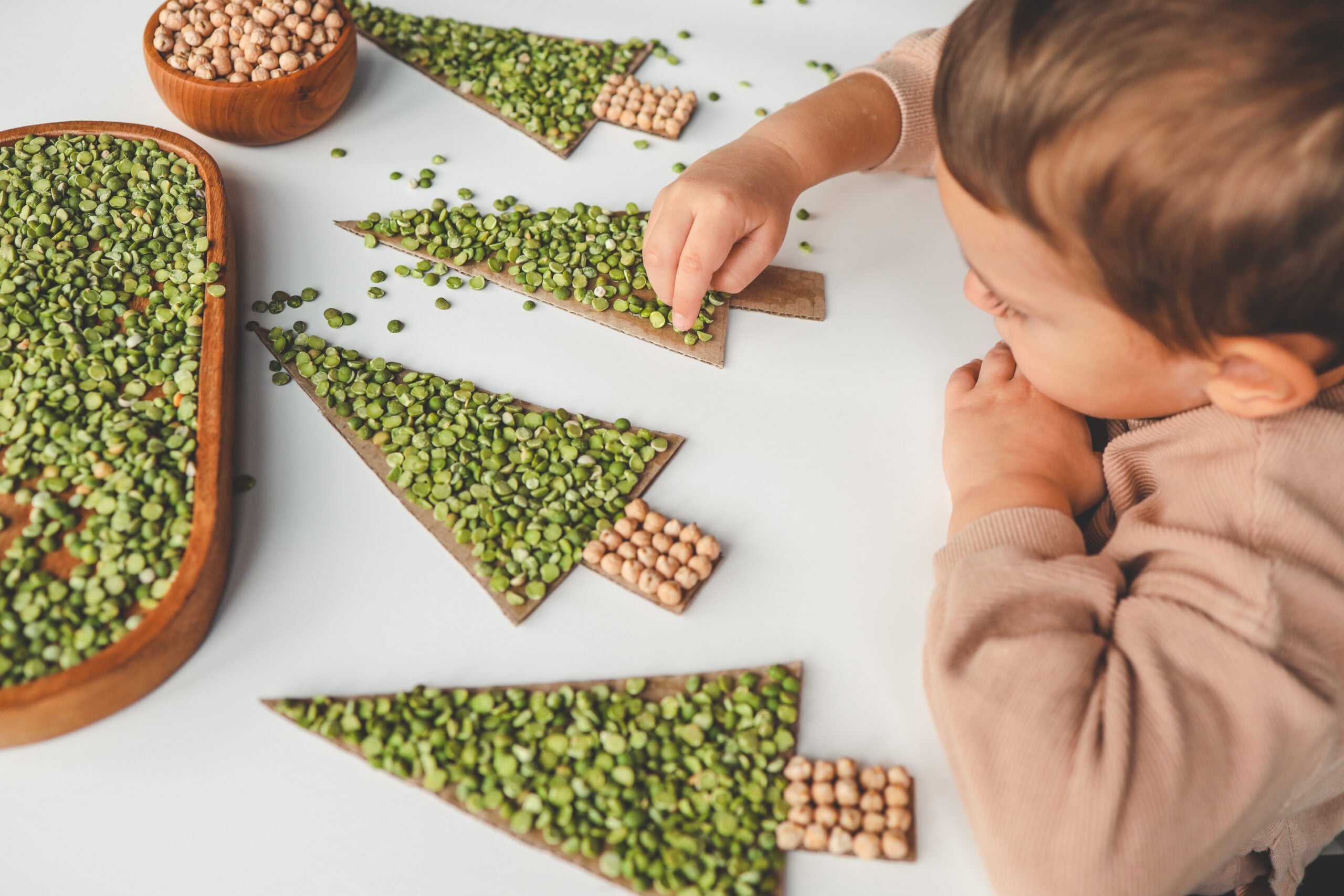 A simple sensory play activity set up for a toddler at home