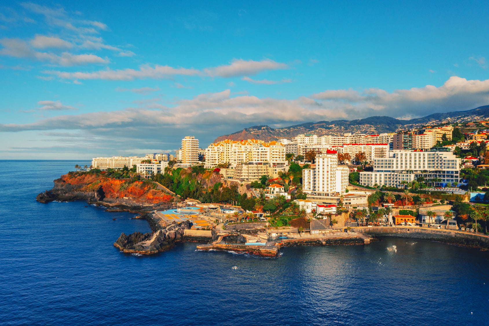 Funchal, Madeira, Portugal with hillside houses above the Atlantic ocean