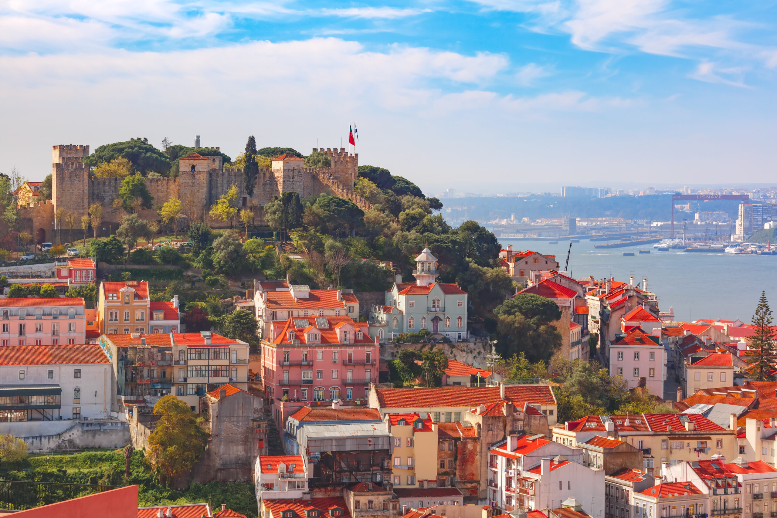 The historic center of Lisbon, Portugal on a sunny day, seen from above