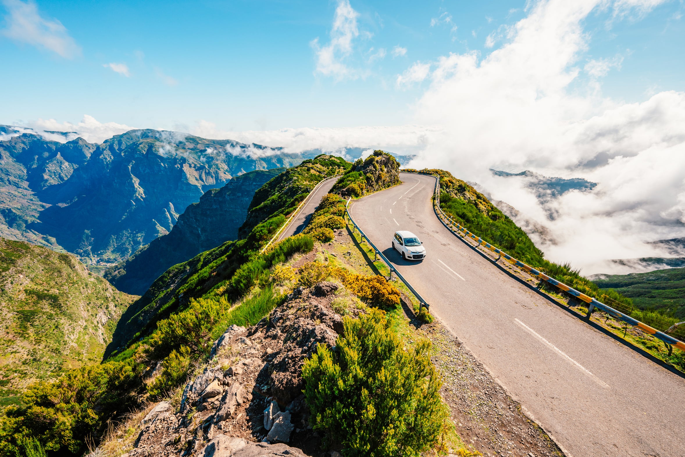 Mountain road winding through the hills near Sao Vicente on Madeira, Portugal