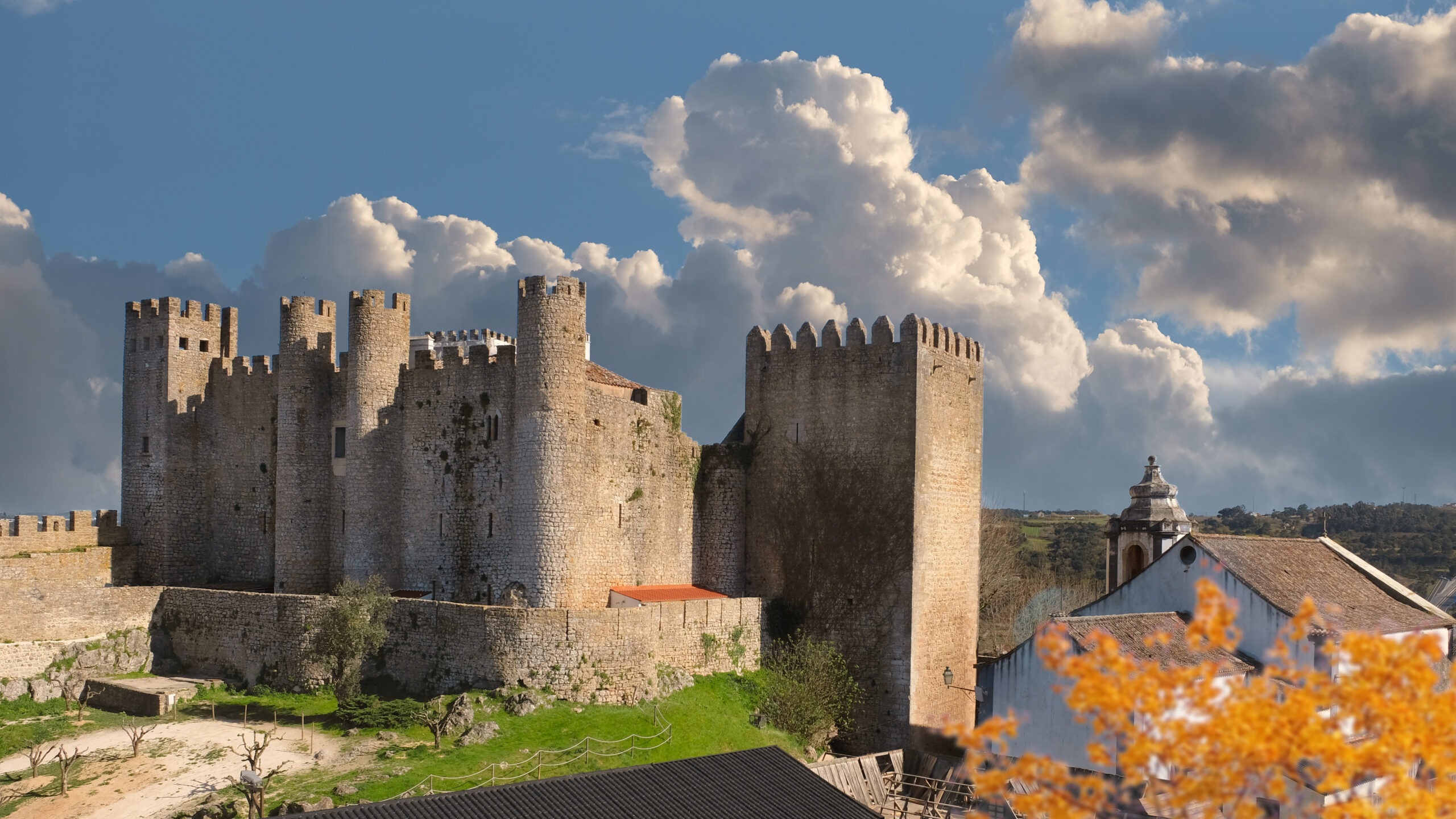The medieval stone castle and walls of the town of Obidos in Portugal