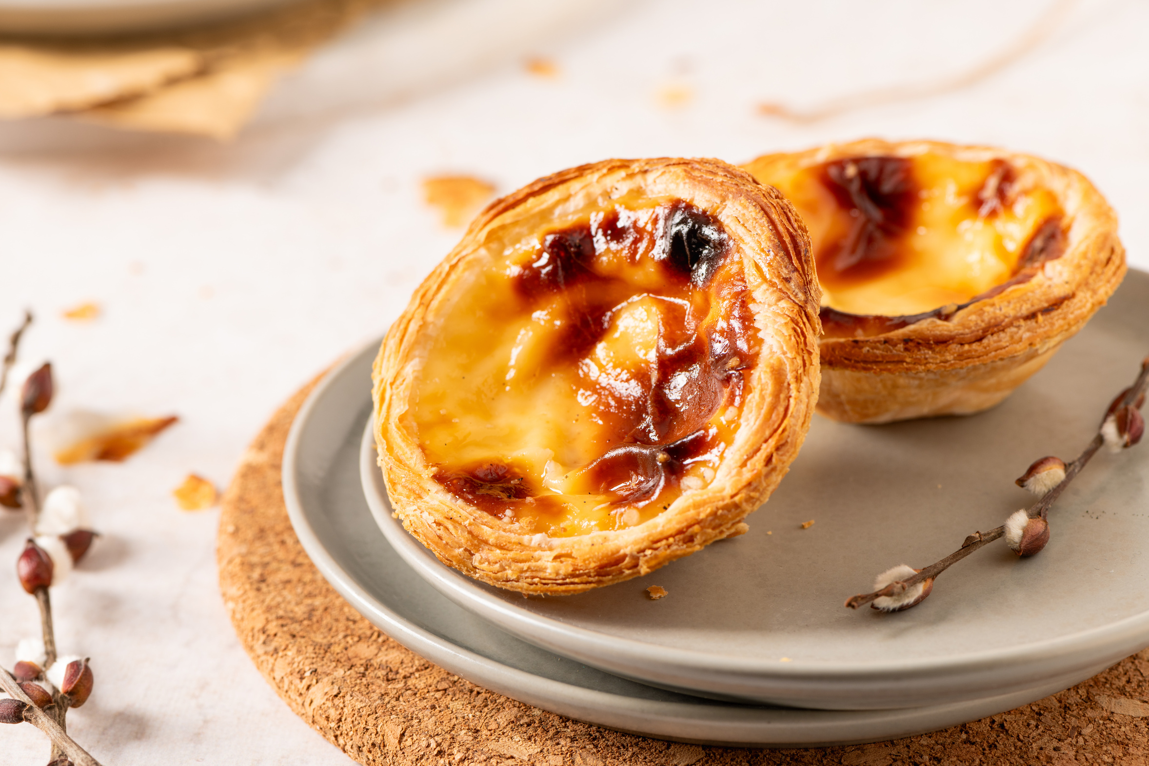 Portuguese custard tarts on a plate
